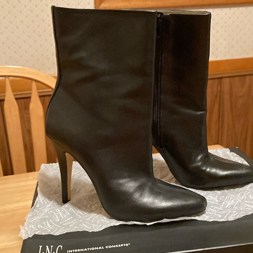 INC Black Leather Booties